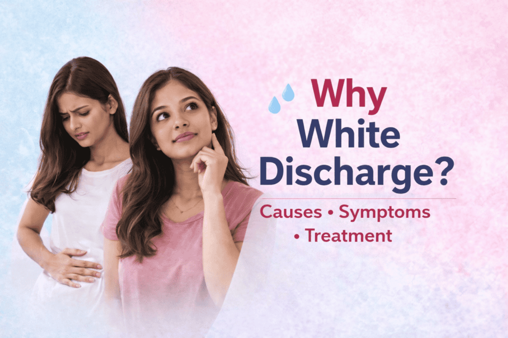 Women experiencing white discharge, showing causes, symptoms, and treatment options.
