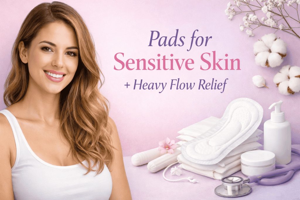 Sanitary pads for sensitive skin with heavy flow relief, gentle and comfortable.